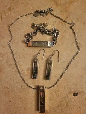 Harley-Davidson Silver Stainless Steel Pendant Necklace, Bracelet & Earrings Set